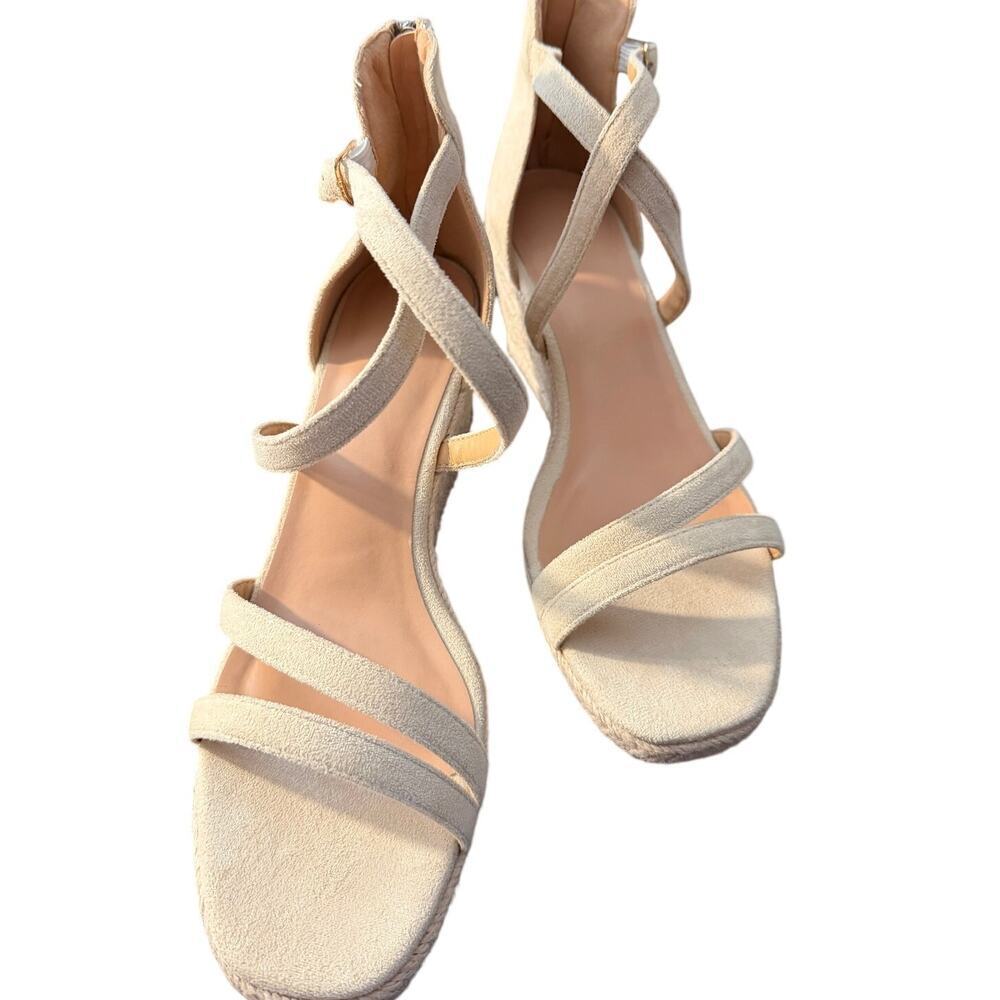 NEW Aomigoct Women's Summer Wedge Zip Up Back Espadrille Sandals Tan Size 9